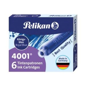 Pelikan 4001 TP/6 Ink Cartridges for Fountain Pens, Royal Blue, 0.8ml, 6 Pack (301176)