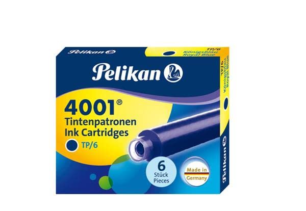 Pelikan 4001 TP/6 Ink Cartridges for Fountain Pens, Royal Blue, 0.8ml, 6 Pack (301176)