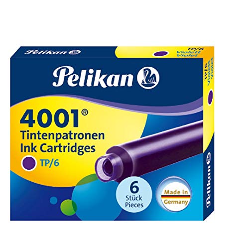 Pelikan 4001 TP/6 Ink Cartridges for Fountain Pens, Violet, 0.8ml, 6 Pack (301697)