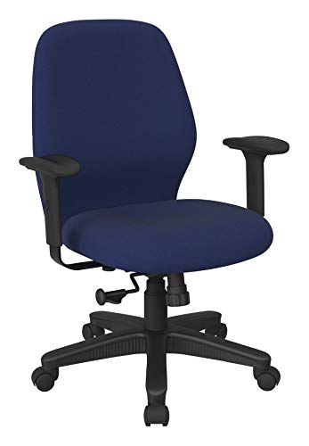 Office Star Ergonomic Mid Back Adjustable Office Desk Chair with Thick Padded Seat and Built-in Lumbar Support, Icon Navy Blue Fabric