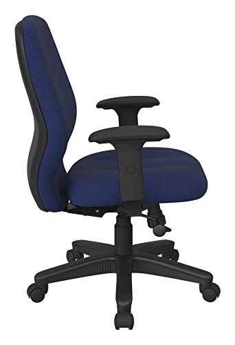 Office Star Ergonomic Mid Back Adjustable Office Desk Chair with Thick Padded Seat and Built-in Lumbar Support, Icon Navy Blue Fabric