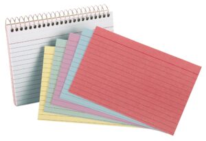 oxford spiral ruled index cards, 4 x 6 inches, assorted colors, 50 per pack (40286)