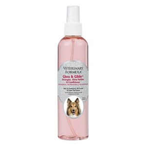 veterinary formula solutions gloss & glide detangler, shine builder, conditioner spray for dogs – quickly detangles matted hair – with silk protein and antioxidants (8 fl. oz.)