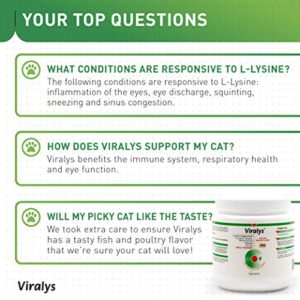 Vetoquinol Viralys L-Lysine Supplement for Cats - Cats & Kittens of All Ages - Immune Health - Sneezing, Runny Nose, Squinting, Watery Eyes - Flavored Lysine Powder