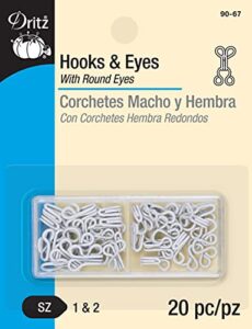 dritz hooks and eyes, size 1 and 2, white, 20 count hooks & eyes