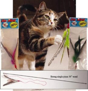 da bird single 3 foot pole cat toy with 2 extra guinea feather refills