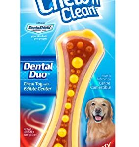 Hartz Chew 'n Clean Dental Duo Bacon Flavored Dental Dog Chew Toy and Treat - Large, Colors may vary