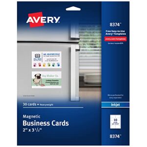 avery 8374 magnetic business cards, 2 x 3 1/2, white, 10 cards per sheet (pack of 30 cards) - matte white