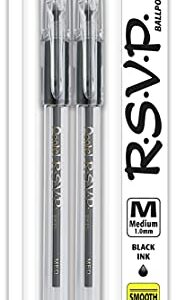 Pentel R.S.V.P. Ballpoint Pen, Medium Line, Black Ink, 2 Pack (BK91BP2A)