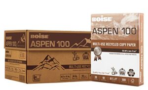 boise paper 100% recycled multi-use copy paper, 8.5" x 11" letter, 92 bright white, 20 lb, 10 ream carton (5,000 sheets)
