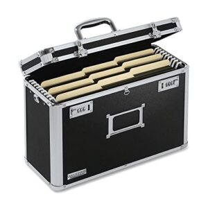vaultz file organizer storage box - 14 x 7.25 x 12 inch legal size, portable locking storage totes with dual combination locks for filing office documents - black