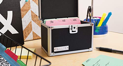 Vaultz Lockable Index Card Holder - Flash Card Organizer for Recipes, Passwords or Studying Holds 450 4x6 Notecards - Index Card Box Study Accessories, Black