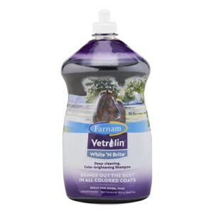 farnam vetrolin white ’n brite shampoo, deep cleaning and color brightening shampoo for horses and dogs. 32 ounces
