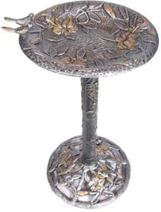 oakland living 5131ap antique pewter hummingbird design aluminum birdbath, silver