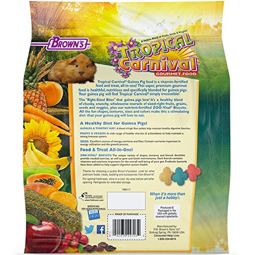 F.M. Brown's Tropical Carnival Gourmet Guinea Pig Food with Alfalfa and Timothy Hay Pellets - Vitamin-Nutrient Fortified Daily Diet - 5lb