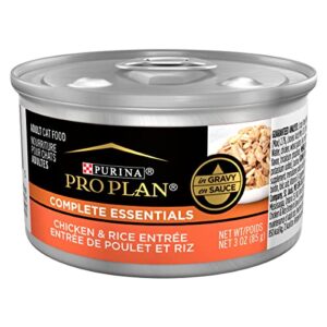purina pro plan high protein cat food complete essentials wet gravy, chicken and rice entree - (24) 3 oz. pull-top cans