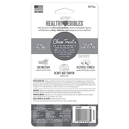 Nylabone Healthy Edibles Long-Lasting Dog Treats - Natural Dog Treats for Medium Dogs - Dog Products - Roast Beef Flavor, Medium/Wolf (2 Count)