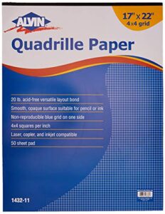 alvin quadrille paper pad with 50 sheets of 17" x 22" model 1432-11 drafting and graph paper suitable for pencil and ink printer compatible 4" x 4" grid - 50 sheet pad 17 x 22 inch