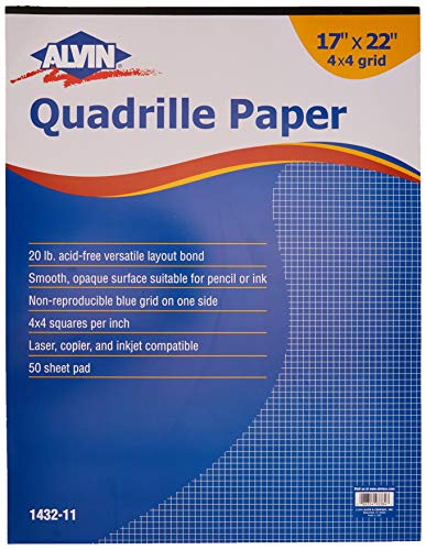 ALVIN Quadrille Paper Pad with 50 Sheets of 17" x 22" Model 1432-11 Drafting and Graph Paper Suitable for Pencil and Ink Printer Compatible 4" x 4" Grid - 50 Sheet Pad 17 x 22 Inch