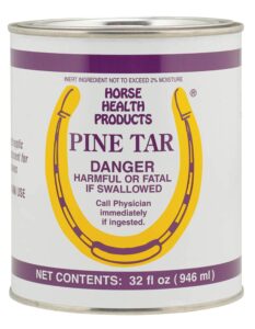horse health pine tar, natural topical antiseptic for use on horse hooves, helps retain moisture, helps keep hooves from cracking and splitting, 32 fluid ounces