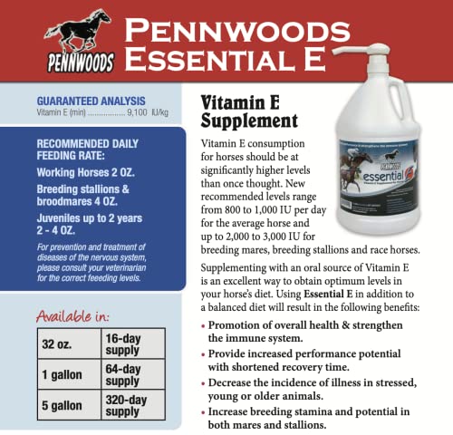 Pennwoods Essential E: Equine Vitamin E Supplement for Horse Health, Performance, Recovery & Nutrition - 1 Gallon