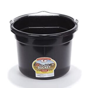 Little Giant Plastic Animal Feed Bucket (Black) Flat Back Plastic Feed Bucket with Metal Handle (8 Quarts / 2 Gallons) (Item No. P8FBBLACK)