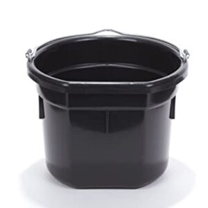 Little Giant Plastic Animal Feed Bucket (Black) Flat Back Plastic Feed Bucket with Metal Handle (8 Quarts / 2 Gallons) (Item No. P8FBBLACK)