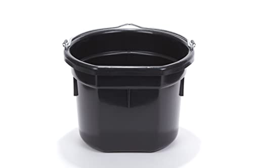 Little Giant Plastic Animal Feed Bucket (Black) Flat Back Plastic Feed Bucket with Metal Handle (8 Quarts / 2 Gallons) (Item No. P8FBBLACK)