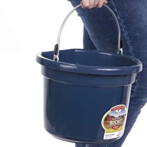 Little Giant® Flat Back Plastic Animal Feed Bucket | Animal Feed Bucket with Metal Handle | Horse Feed & Water Bucket | 8 Quarts | Navy