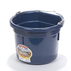 Little Giant® Flat Back Plastic Animal Feed Bucket | Animal Feed Bucket with Metal Handle | Horse Feed & Water Bucket | 8 Quarts | Navy