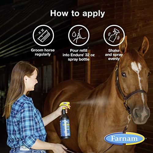 Farnam Endure Sweat-Resistant Horse Fly Spray, Kills, Repels, Protects, 128 Ounces, Easy Pour Gallon Refill