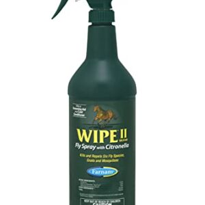 Farnam Wipe II Horse Fly Spray with Citronella, Grooming Aid and Coat Conditioner, 32 Fluid Ounces, One Quart Bottle with Trigger Sprayer