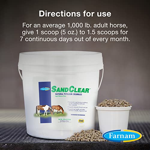 Farnam Sand Clear for Horses Natural Psyllium Crumbles, Veterinarian recommended to support the removal of sand & dirt from the ventral colon, 10 lbs., 32 scoops