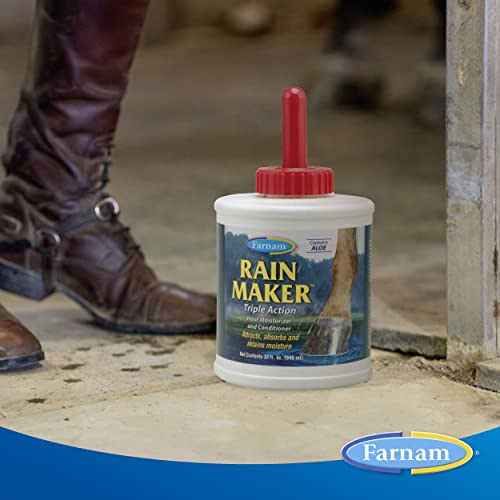 Farnam Rain Maker Triple Action Hoof Oil for Horses Moisturizer and Conditioner, Attracts, Absorbs and Retains Moisture, Contains Aloe, 32 Oz.