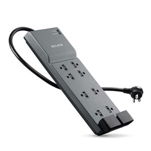 belkin power strip surge protector with 8 outlets, 6 ft long flat plug heavy duty extension cord + overload protection for home, office, travel, compuer desktop & phone charging brick (3,550 joules)