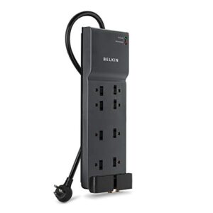 belkin surge protector power strip - 8 ac multiple plug outlet & 12 ft heavy duty extension cord - outlet extender - flat plug power strip - great for home, office & computer charging - 3,550 joules