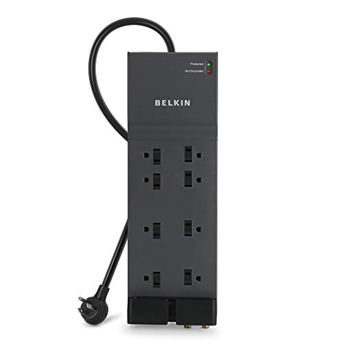 Belkin Surge Protector Power Strip - 8 AC Multiple Plug Outlet & 12 ft Heavy Duty Extension Cord - Outlet Extender - Flat Plug Power Strip - Great for Home, Office & Computer Charging - 3,550 Joules