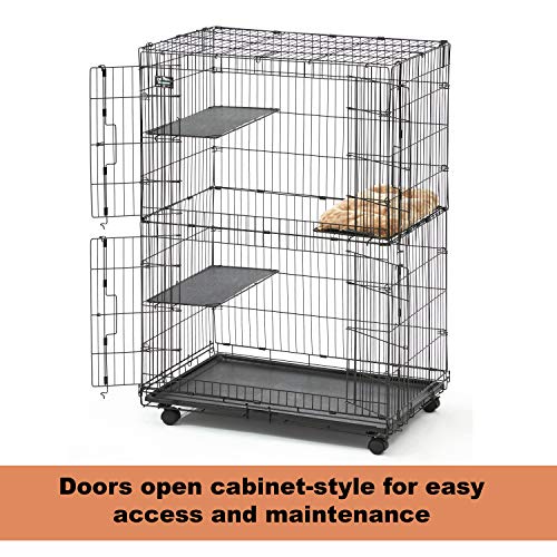 MidWest Homes for Pets Cat Playpen / Cat Cage Includes 3 Adjustable Resting Platforms, Removable Leak-Proof Pan, Easy 2-Door Top / Bottom Access & 4-locking Wheel Casters, 36"L x 23.5"W x 50.5"H