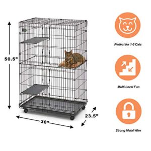 MidWest Homes for Pets Cat Playpen / Cat Cage Includes 3 Adjustable Resting Platforms, Removable Leak-Proof Pan, Easy 2-Door Top / Bottom Access & 4-locking Wheel Casters, 36"L x 23.5"W x 50.5"H