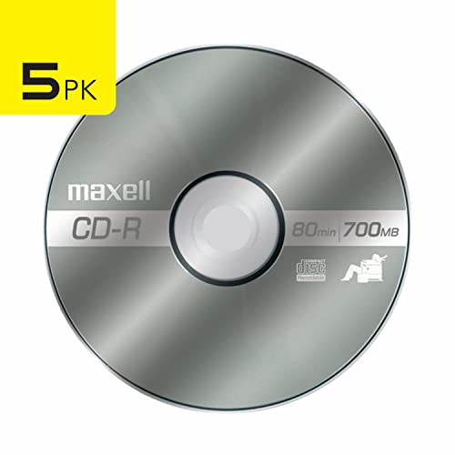 Maxell – 648220, Premium Quality Noise free Surface Playback Recordable CDs 700Mb Storage – 2x to 48x, Write Speed with 80 minutes - Blank CDs, CD Storage & Reusable Spindle Case Holder - 5 Pack