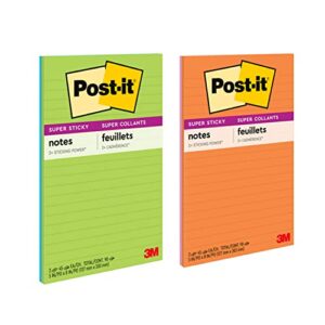 post-it notes super sticky pads in energy boost collection colors, note ruled, 5" x 8", 45 sheets/pad, 4 pads/pack