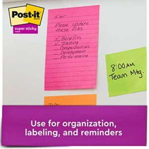 Post-it Notes Super Sticky Pads in Energy Boost Collection Colors, Note Ruled, 5" x 8", 45 Sheets/Pad, 4 Pads/Pack