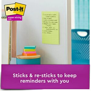 Post-it Notes Super Sticky Pads in Energy Boost Collection Colors, Note Ruled, 5" x 8", 45 Sheets/Pad, 4 Pads/Pack