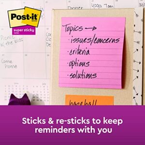 Post-it Notes Super Sticky Pads in Energy Boost Collection Colors, Note Ruled, 5" x 8", 45 Sheets/Pad, 4 Pads/Pack