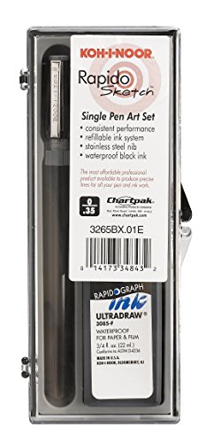 Koh-I-Noor RapidoSketch Pen and Ink Set, 35mm Pen Point and .75 oz. Bottle of Ultradraw Black Ink, 1 Set (3265BX.01E)