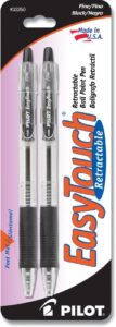 pilot easytouch retractable ball point pens, fine point, black ink, 2-pack (32250)