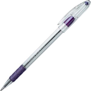 pentel r.s.v.p. ballpoint pen, stick, fine 0.7 mm, violet ink, clear/violet barrel, dozen