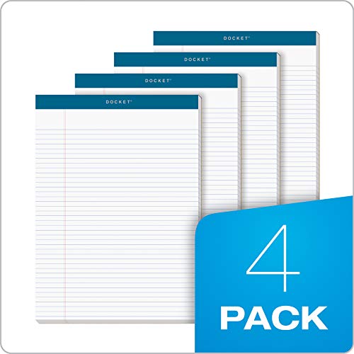 TOPS Docket Writing Pads, 8-1/2" x 11-3/4", Narrow Rule, White Paper, 100 Sheets, 4 Pack (99612)