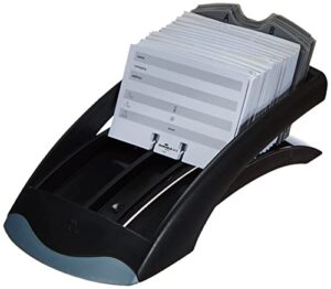 durable telindex desk address card file, holds 500 2.88 x 4.13 cards, 5.13 x 9.31 x 3.56, plastic, graphite/black