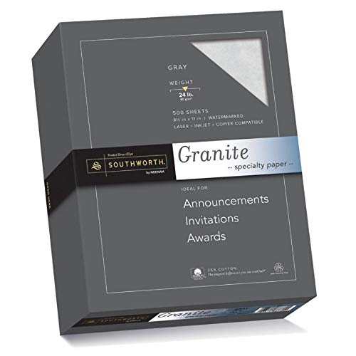 Southworth 25% Cotton Granite Specialty Paper, 8.5" x 11", 24 lb/90 GSM, Gray, 500 Sheets - Packaging May Vary (914C)